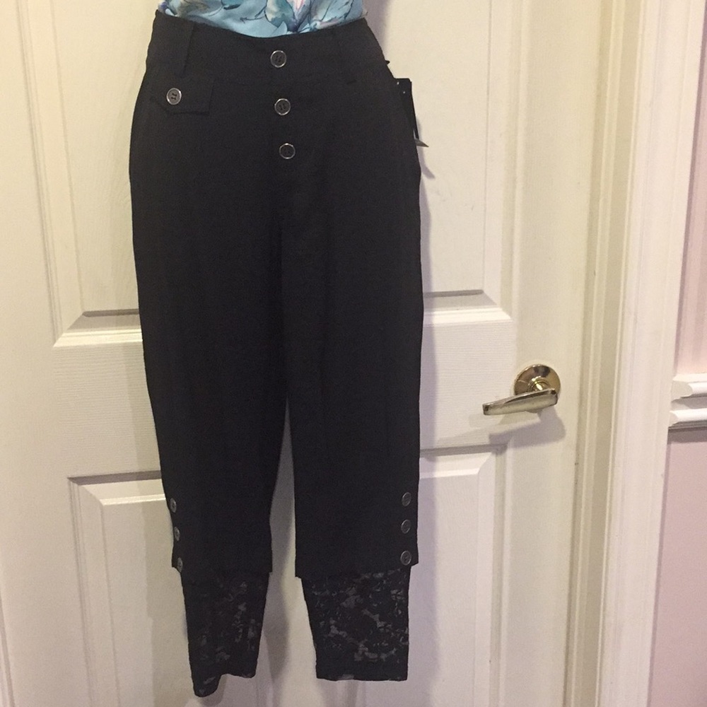 NWT Black pants with lace bottom stylish rider like pants